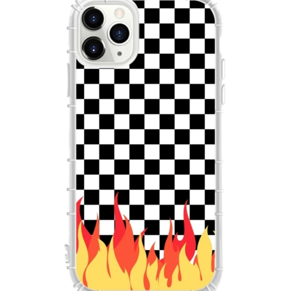 NEW iPhone Case checker pattern w/flames / fire